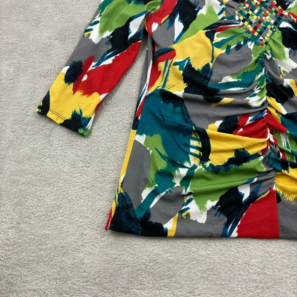 VTG Style & Co Mesh Top Womens Petite L Multicolor Nylon Stretch Artsy Y2K Wacky